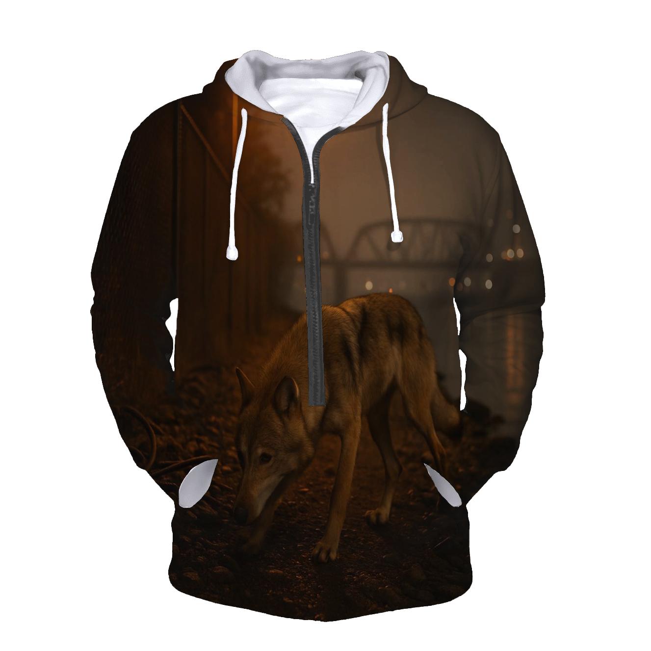 Urban Perimeter Wolf On Industrial Riverbank heavyweight hoodies