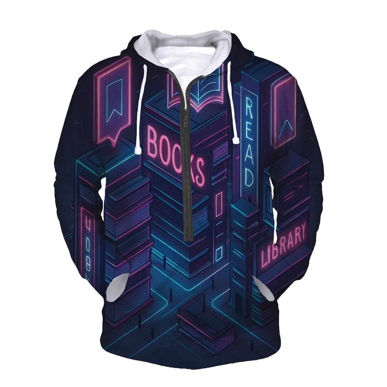 Isometric Neon Library City designer hoodies