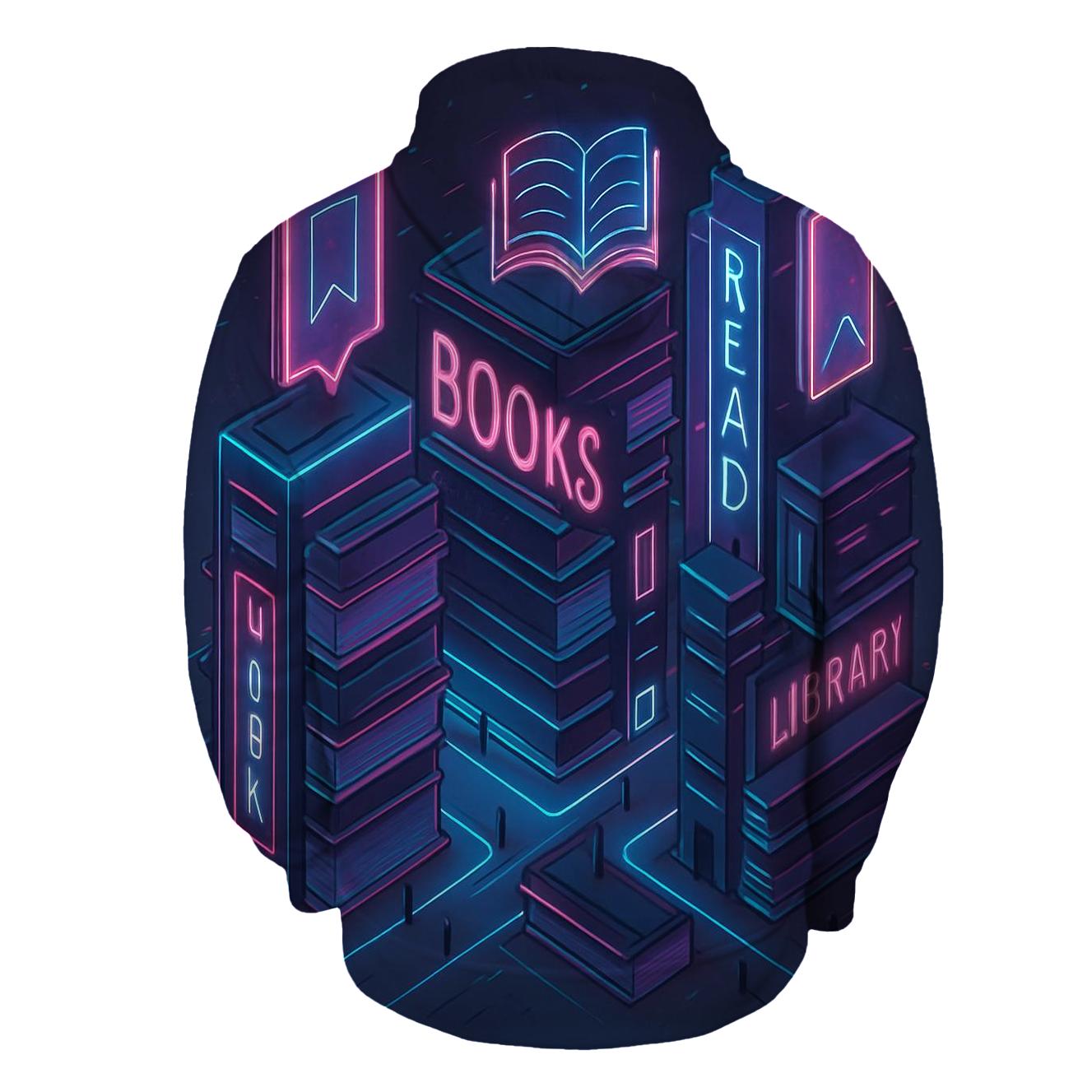 Isometric Neon Library City designer hoodies