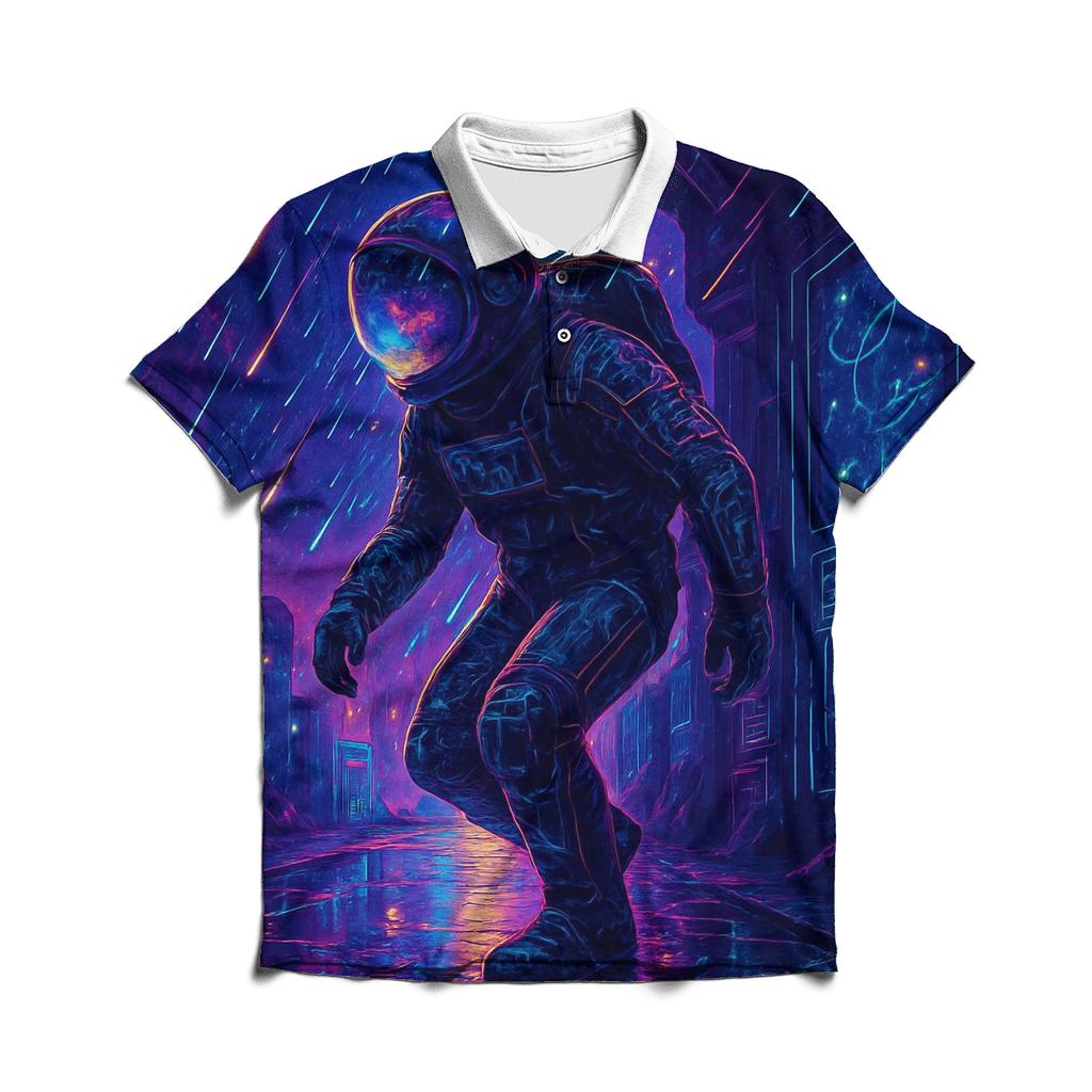 Cyberpunk Astronaut In A Photon Rain Alley custom polo shirts