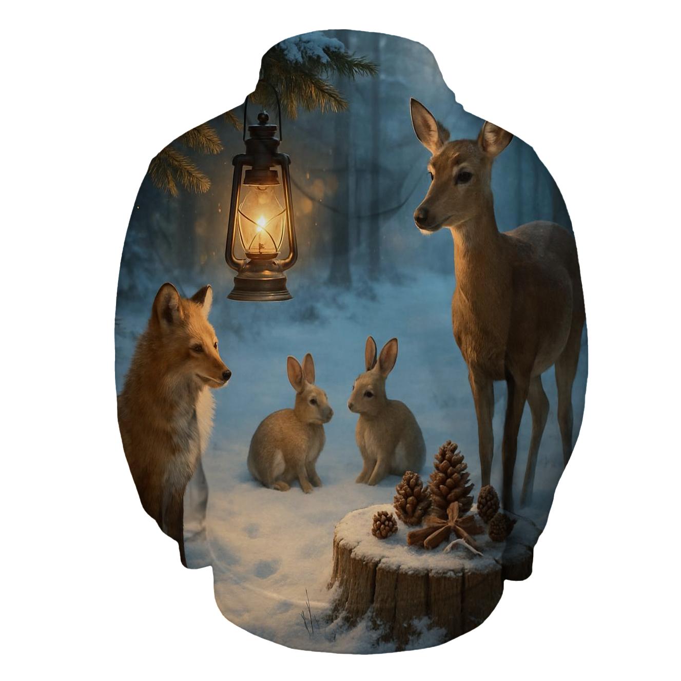 Lantern Glow In A Snowy Evergreen Clearing graphic hoodies