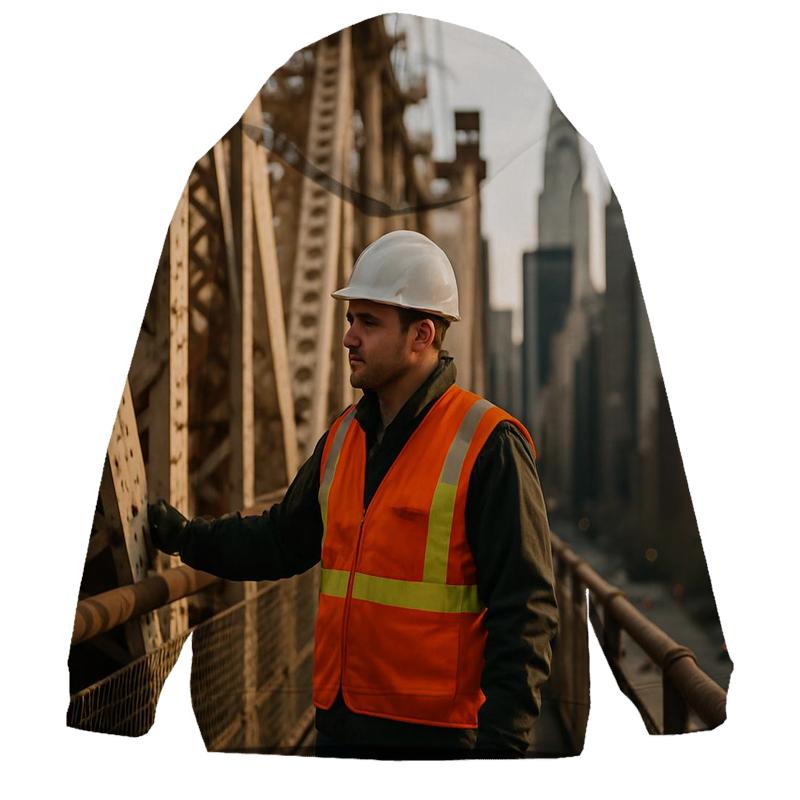 Midtown Skyline From Queensboro Bridge Maintenance Walkway embroidered hoodies