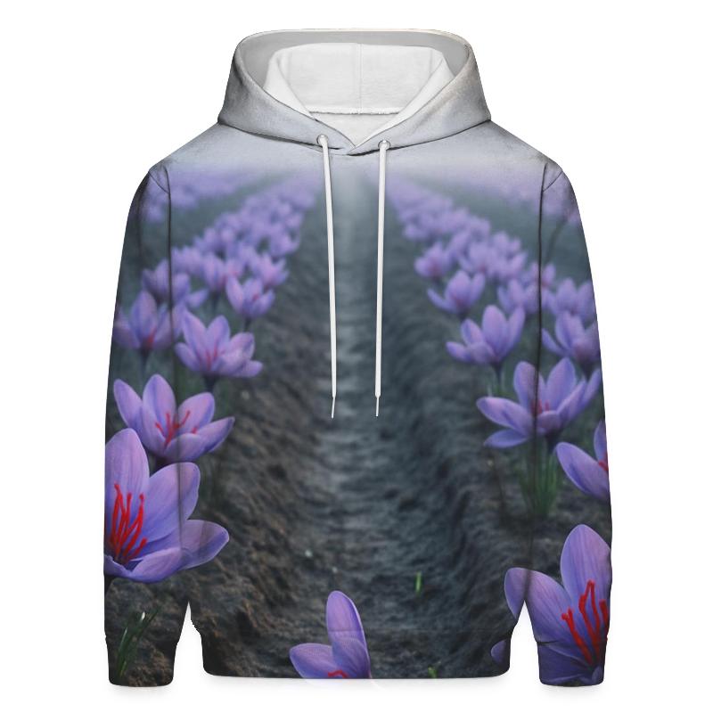 Saffron Crocus Harvest Rows In Early Autumn Mist hoodie trends