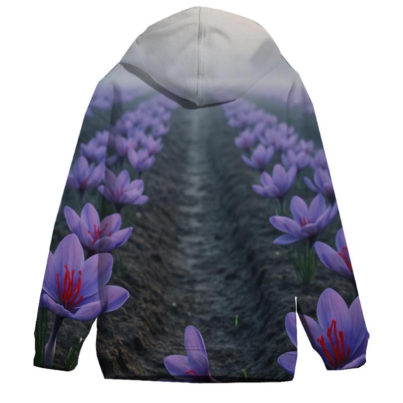 Saffron Crocus Harvest Rows In Early Autumn Mist hoodie trends