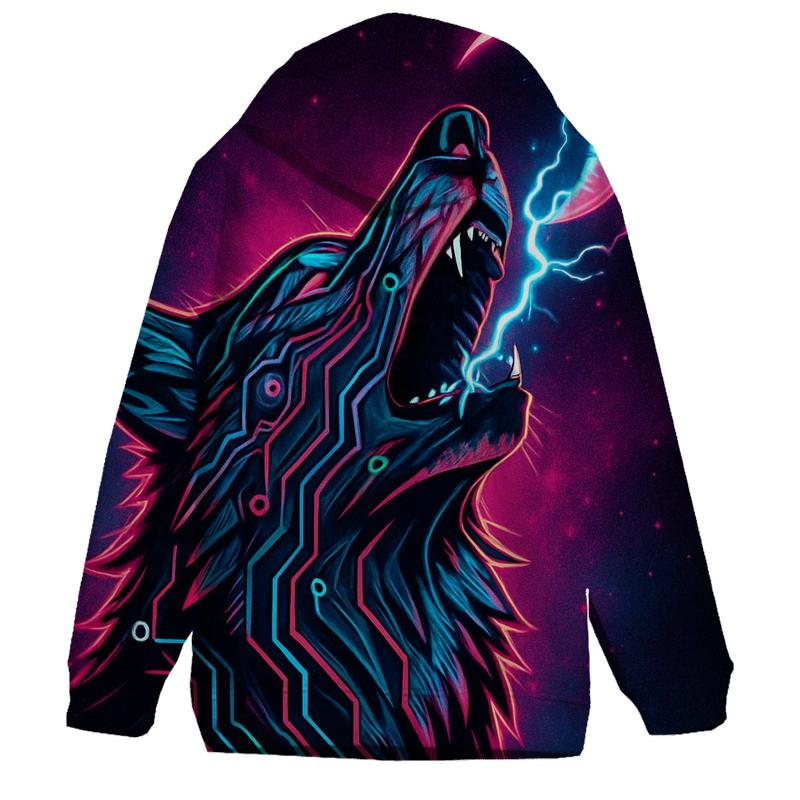 Neon Circuit Howl Wolf lightweight hoodies