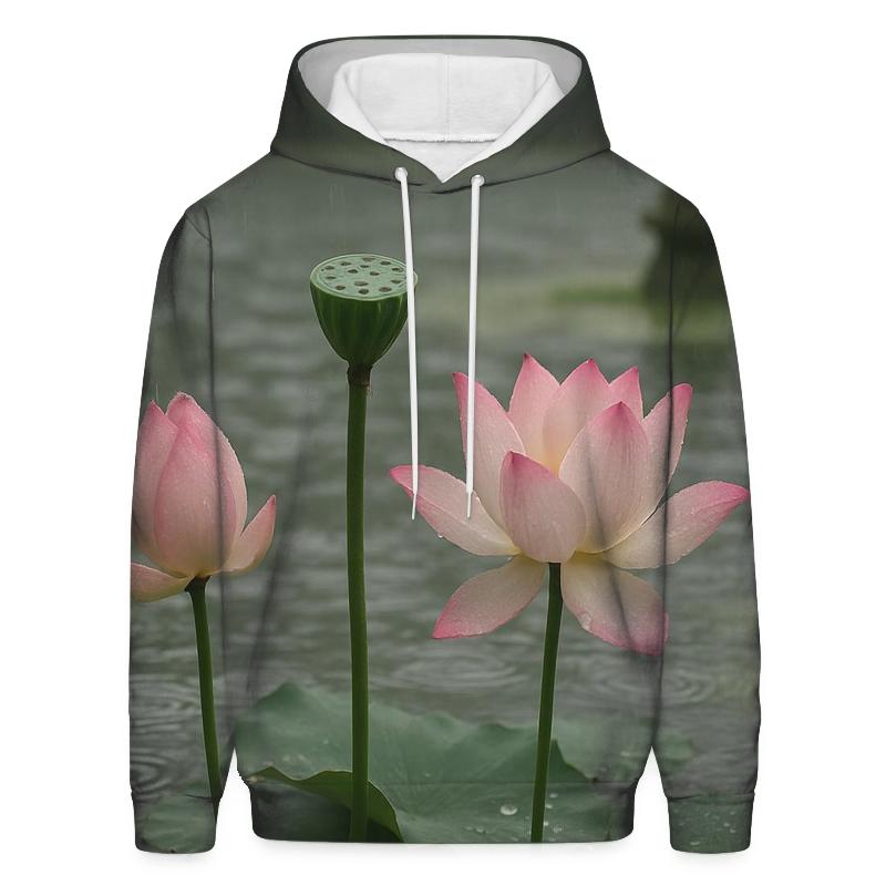 Lotus Seedpod And Blossoms In A Temple Pond After Rain hoodie trends