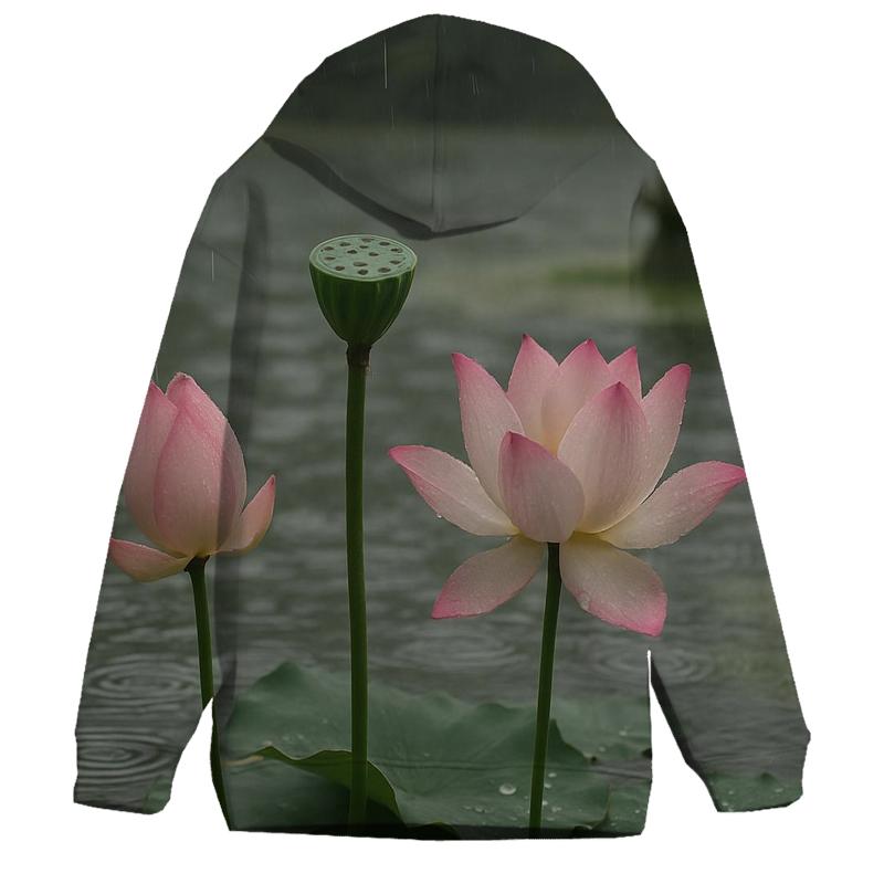 Lotus Seedpod And Blossoms In A Temple Pond After Rain hoodie trends