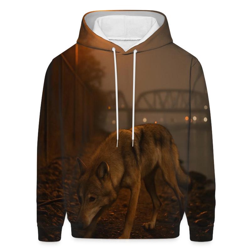 Urban Perimeter Wolf On Industrial Riverbank graphic hoodies