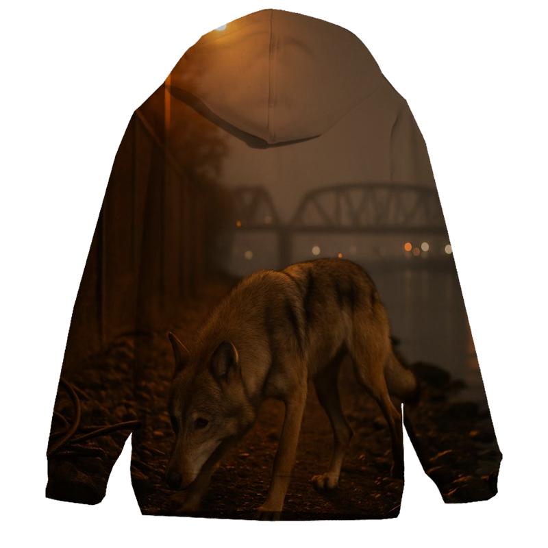 Urban Perimeter Wolf On Industrial Riverbank graphic hoodies