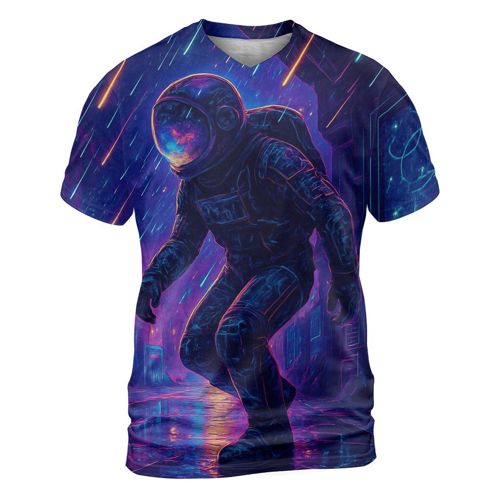 Cyberpunk Astronaut In A Photon Rain Alley statement graphic shirts