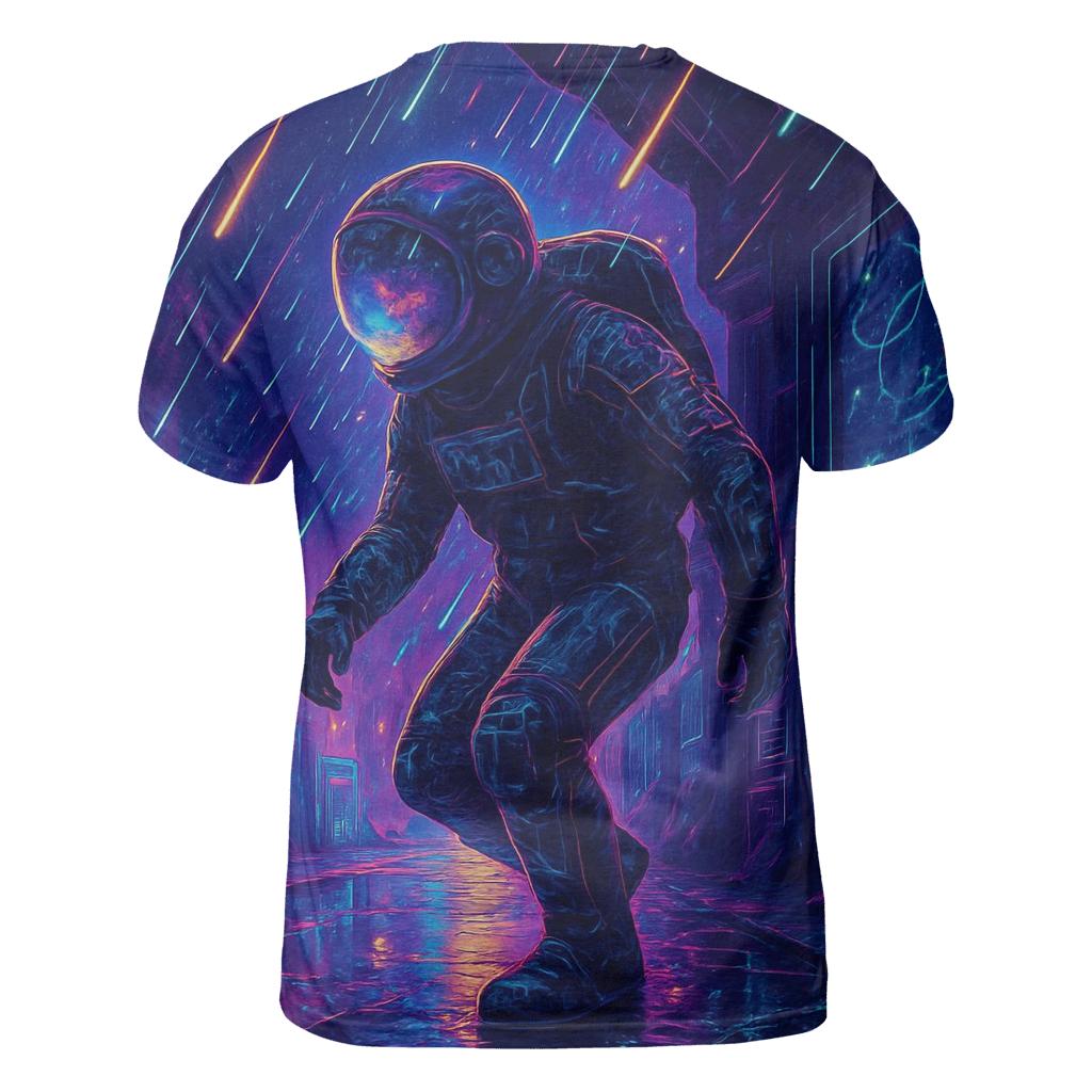 Cyberpunk Astronaut In A Photon Rain Alley statement graphic shirts