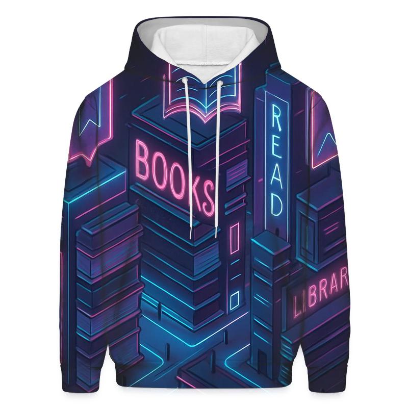 Isometric Neon Library City embroidered hoodies
