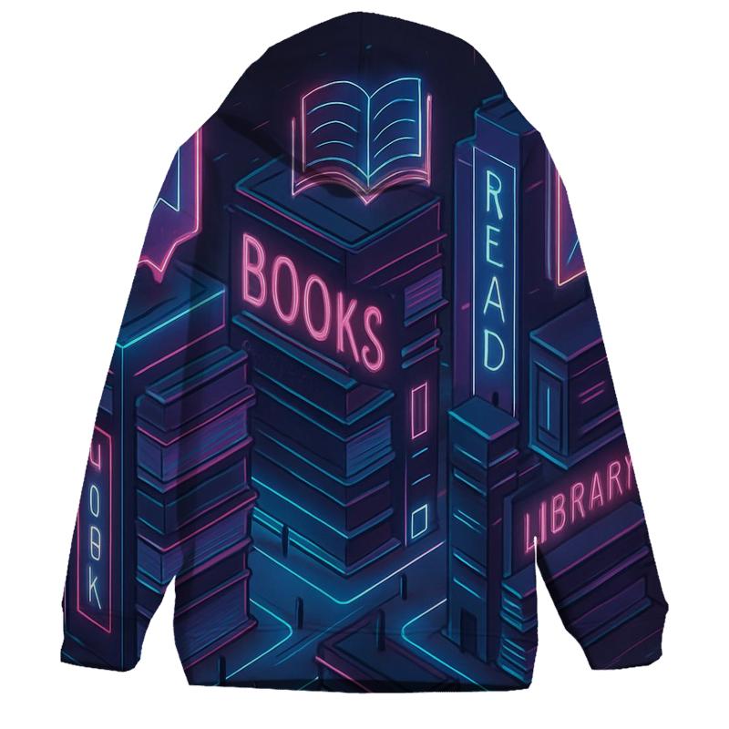 Isometric Neon Library City embroidered hoodies