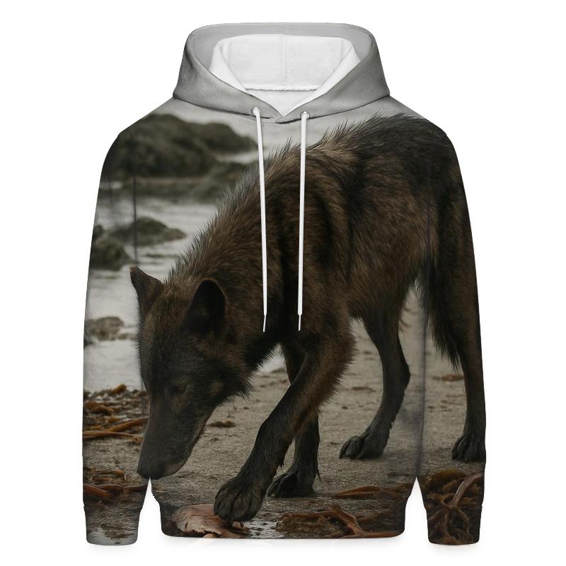 Coastal Wolf Foraging At Low Tide Kelp Line zip-up hoodies