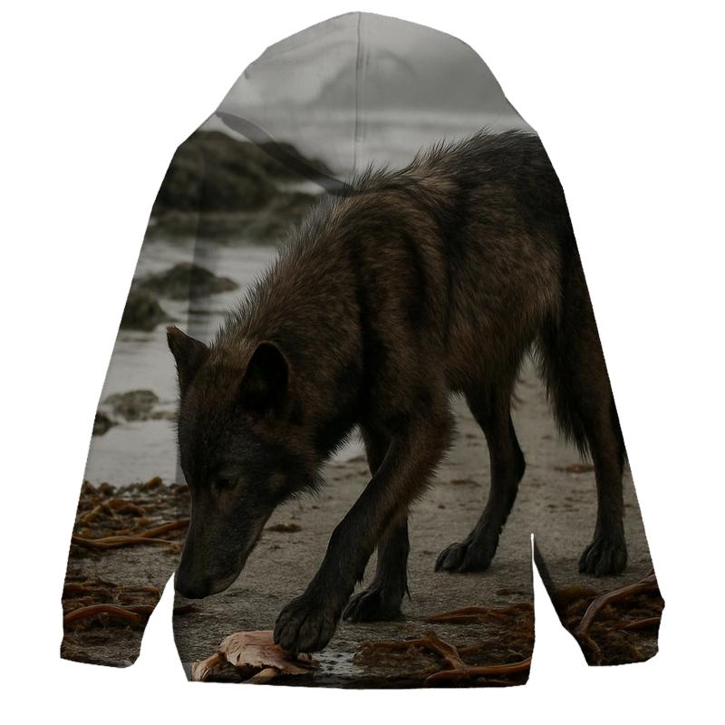 Coastal Wolf Foraging At Low Tide Kelp Line zip-up hoodies