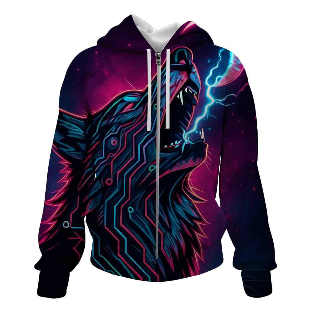 Neon Circuit Howl Wolf hoodie designs