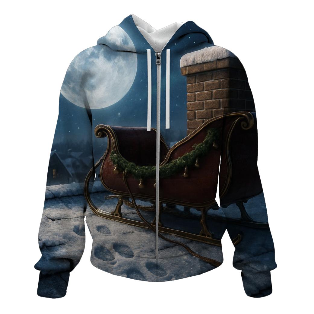 Midnight Sleigh Runners And Moonlit Rooftops printed hoodies