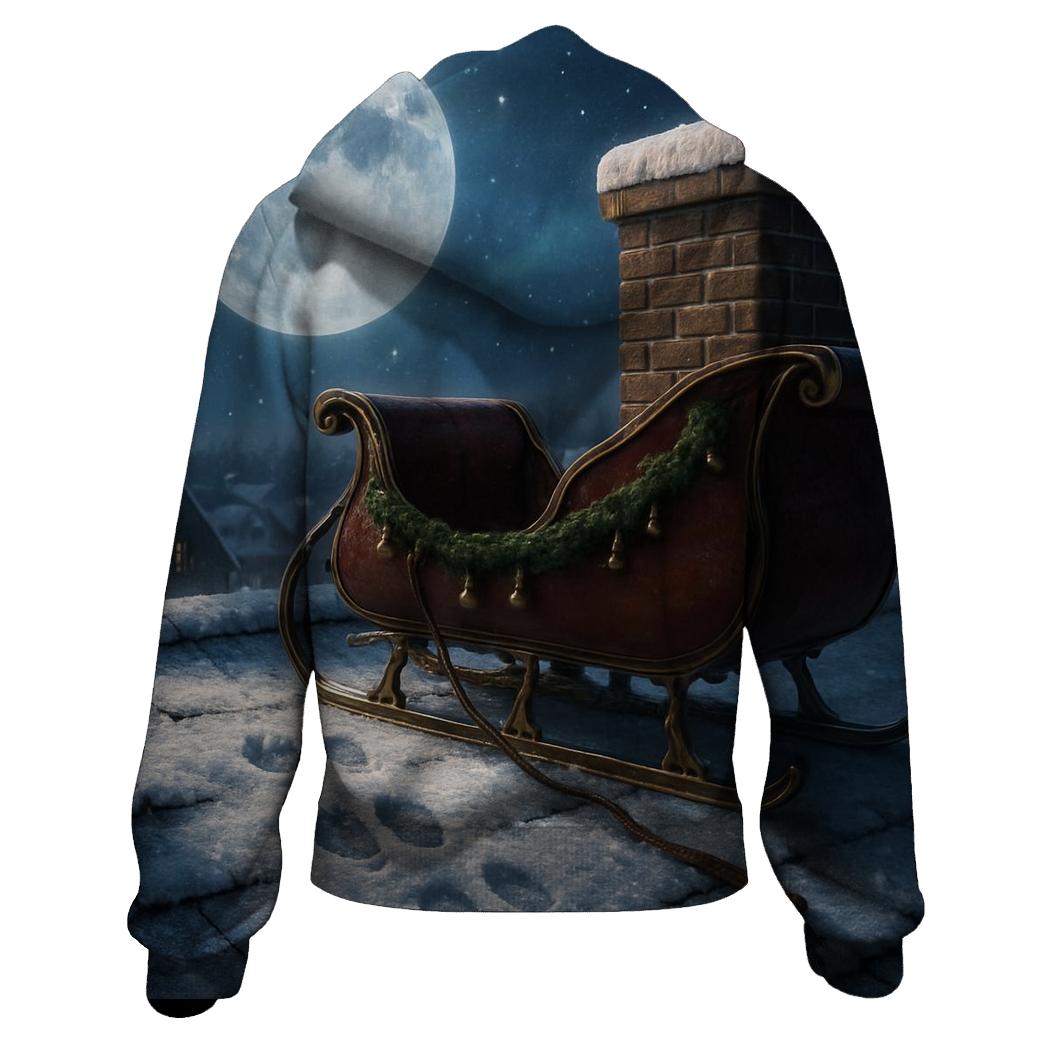 Midnight Sleigh Runners And Moonlit Rooftops printed hoodies