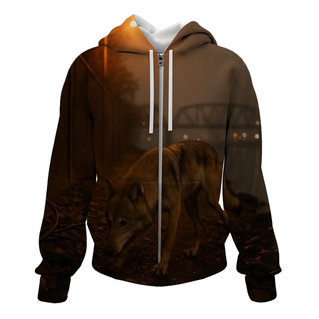 Urban Perimeter Wolf On Industrial Riverbank designer hoodies