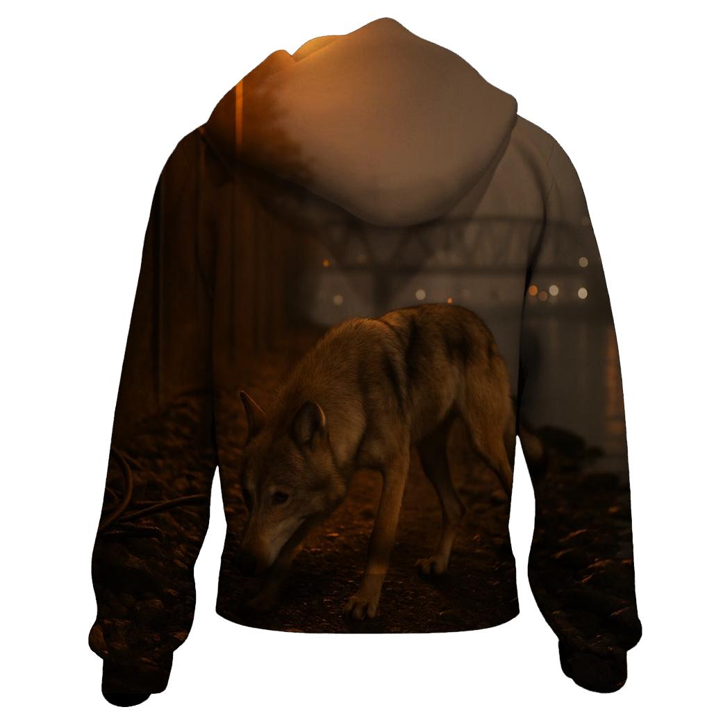 Urban Perimeter Wolf On Industrial Riverbank designer hoodies