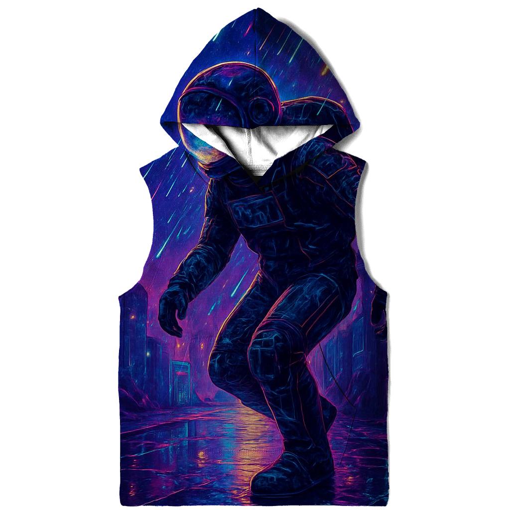 Cyberpunk Astronaut In A Photon Rain Alley embroidered hoodies