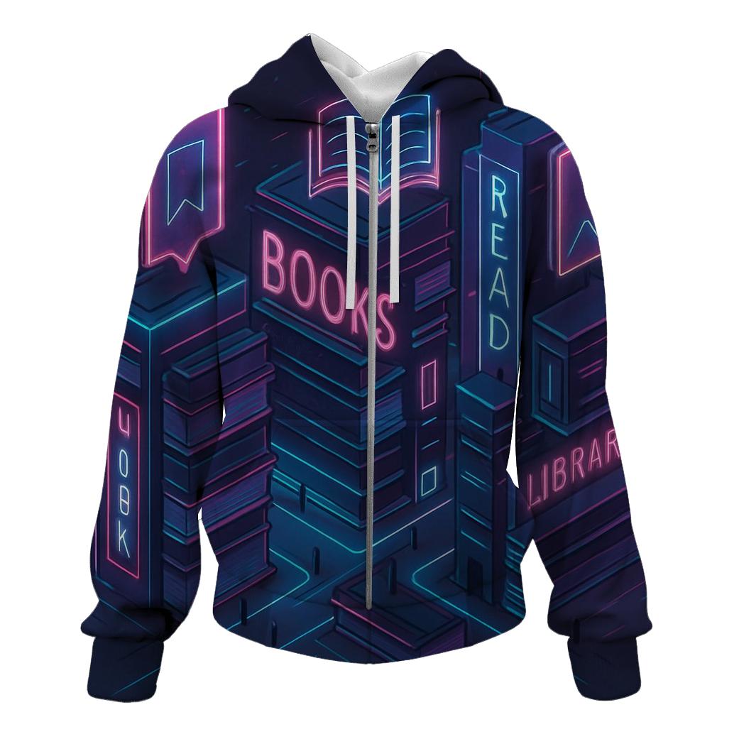 Isometric Neon Library City lightweight hoodies