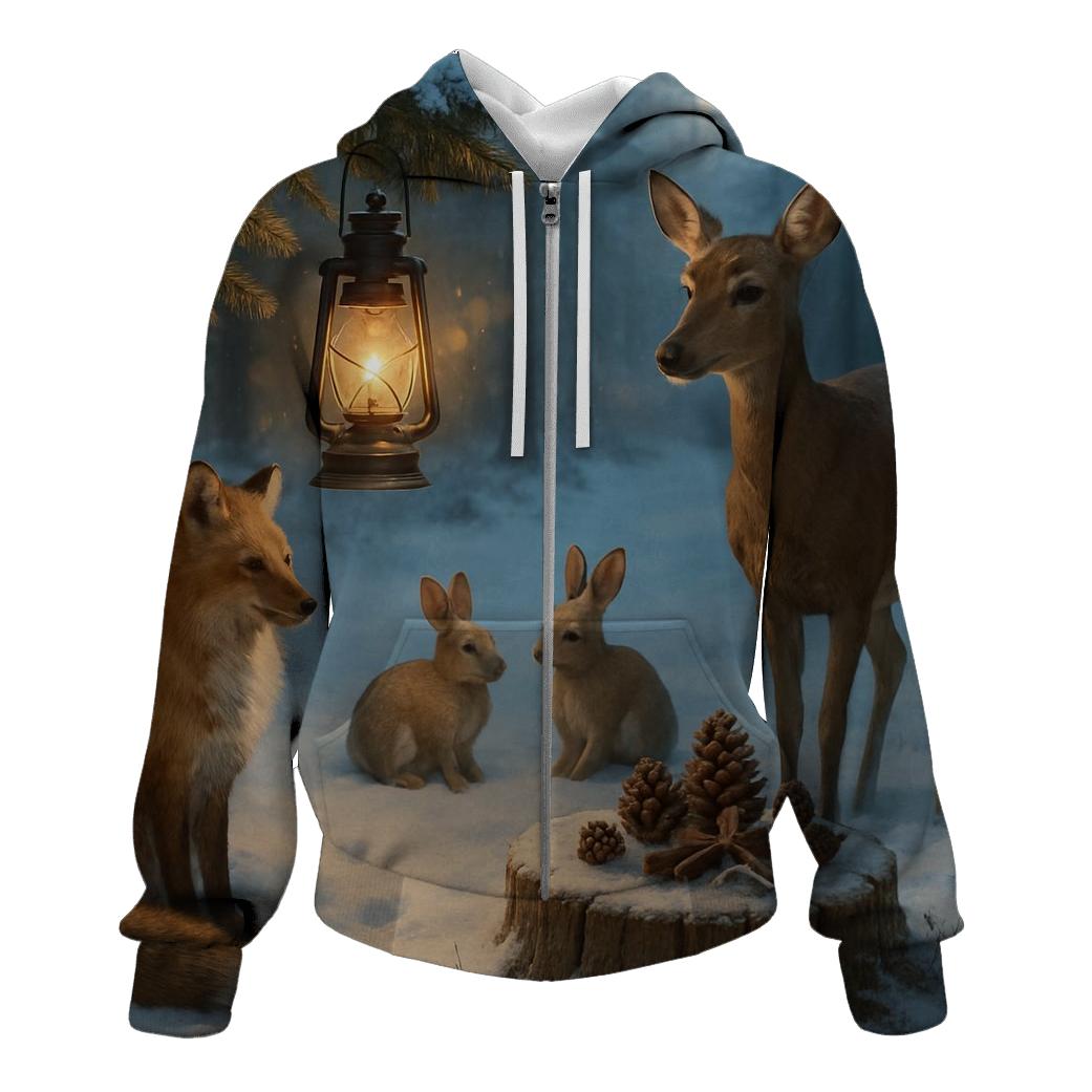 Lantern Glow In A Snowy Evergreen Clearing premium hoodies