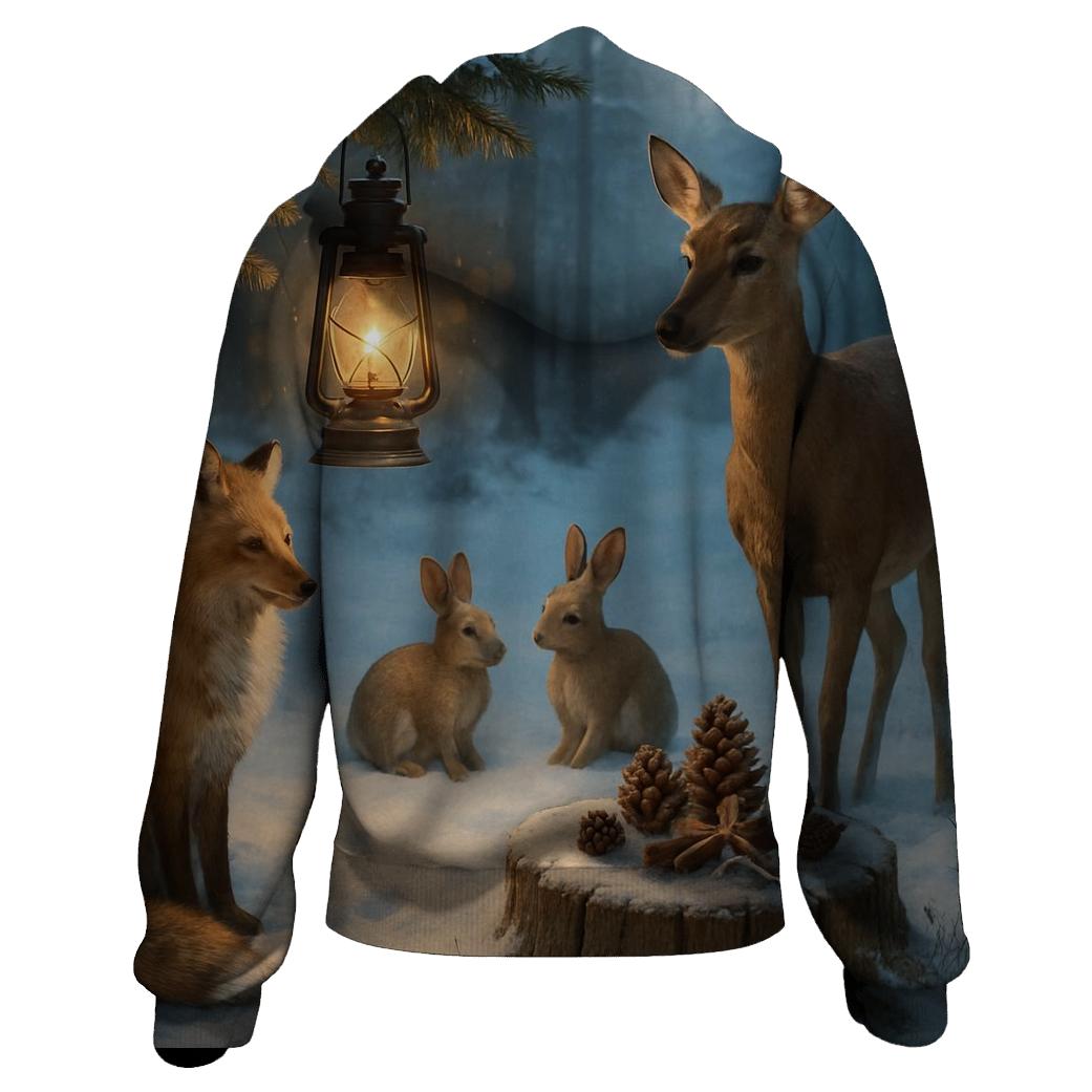 Lantern Glow In A Snowy Evergreen Clearing premium hoodies
