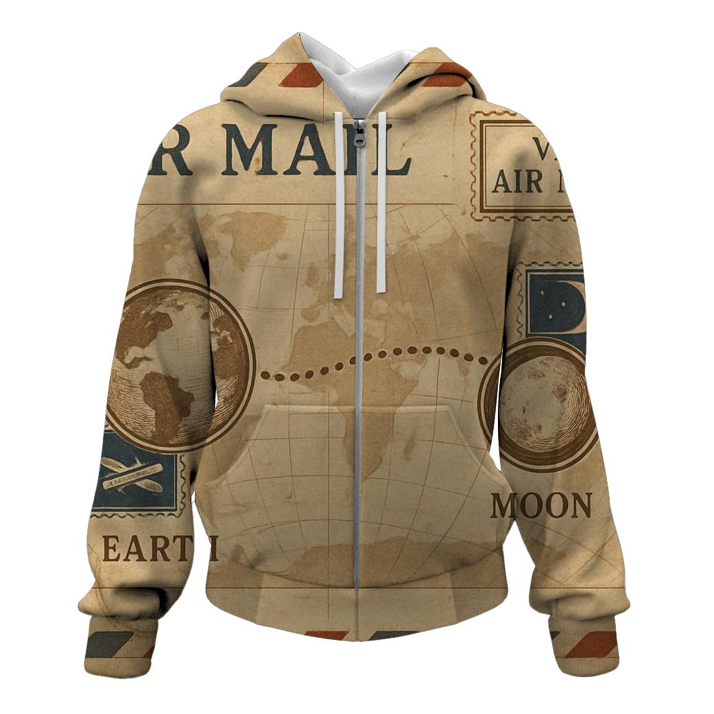 Aged Air Mail Map Of The Moon Route premium hoodies
