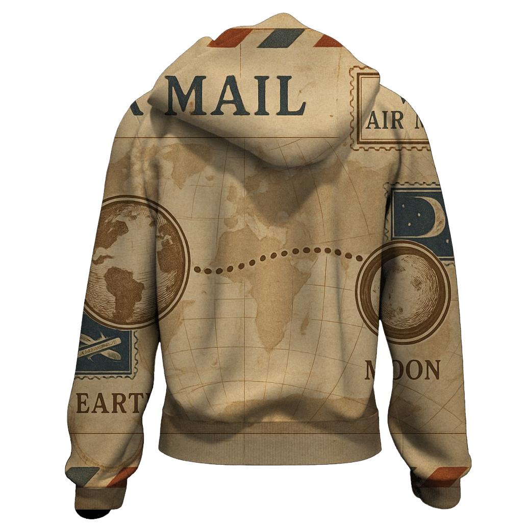 Aged Air Mail Map Of The Moon Route premium hoodies