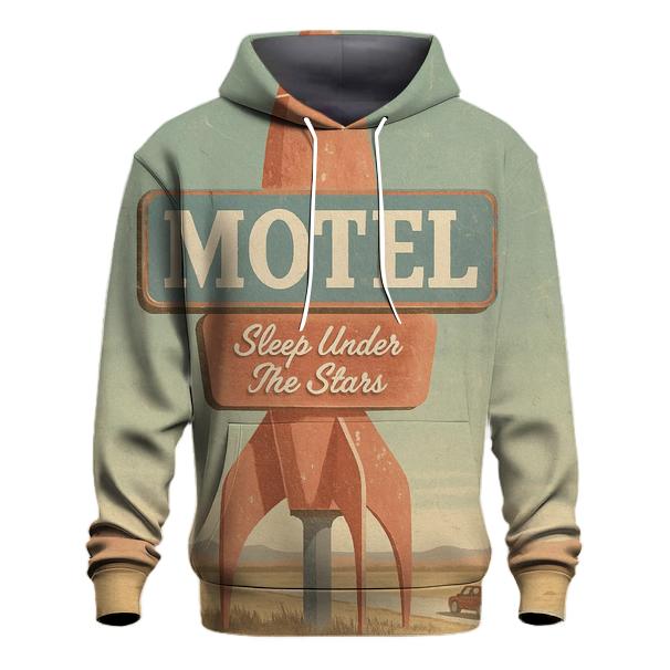 Weathered Space Age Motel Postcard embroidered hoodies