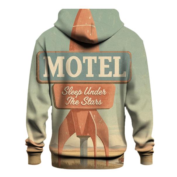 Weathered Space Age Motel Postcard embroidered hoodies