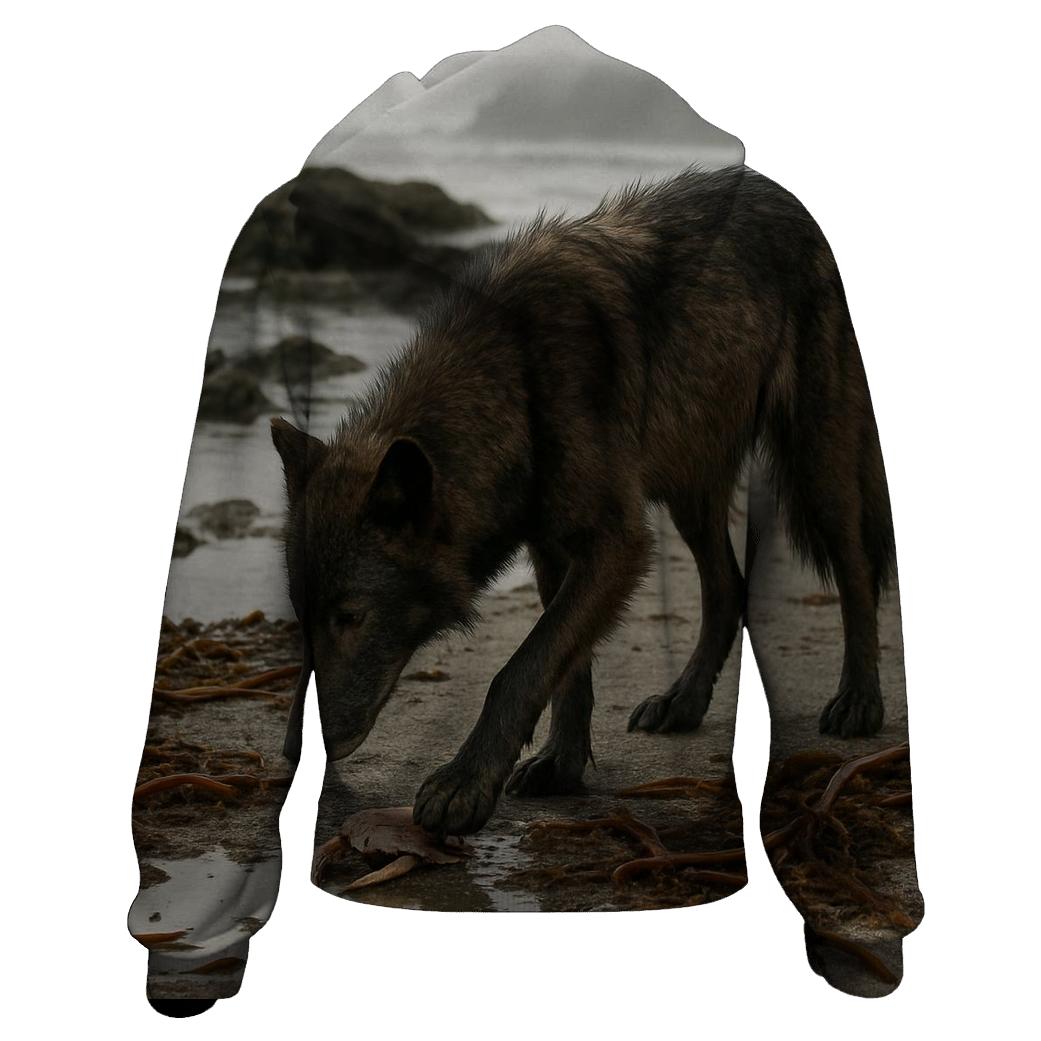 Coastal Wolf Foraging At Low Tide Kelp Line pullover hoodies