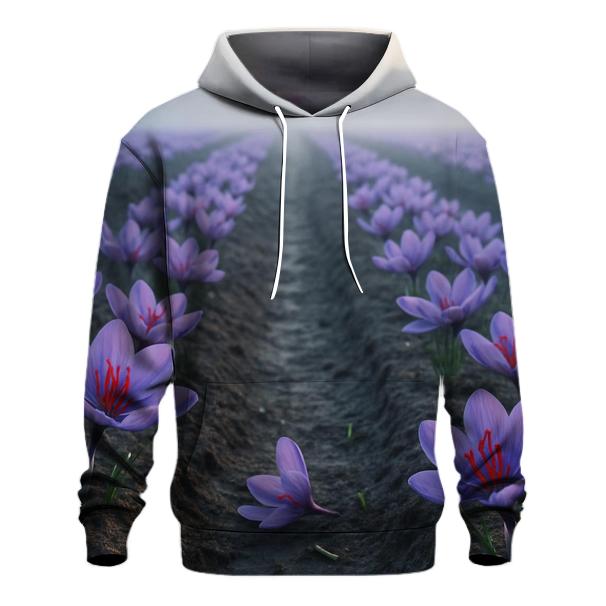 Saffron Crocus Harvest Rows In Early Autumn Mist hoodie trends