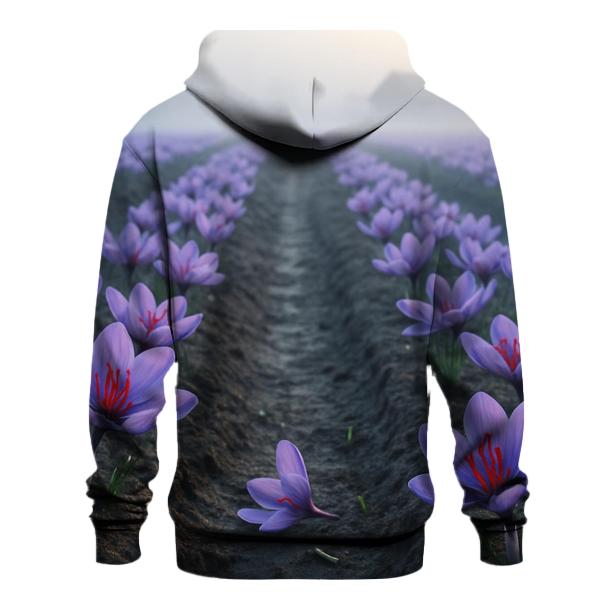 Saffron Crocus Harvest Rows In Early Autumn Mist hoodie trends