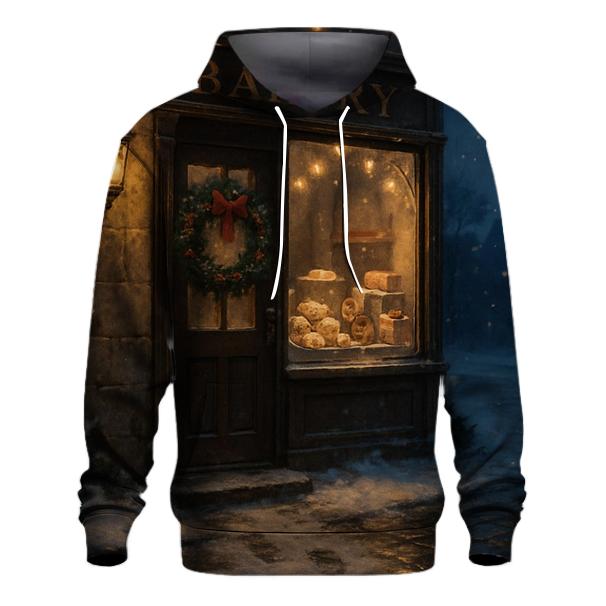 Sugarplum Bakery Window On A Snowy Street hoodies fashion