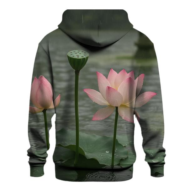 Lotus Seedpod And Blossoms In A Temple Pond After Rain hoodie trends