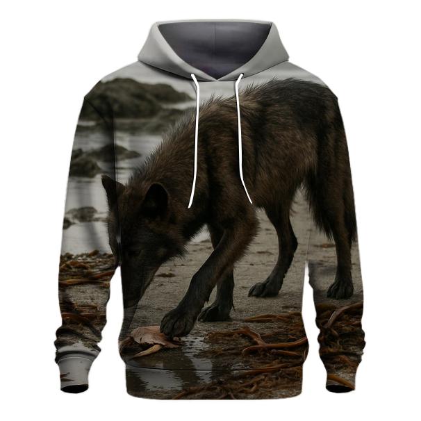 Coastal Wolf Foraging At Low Tide Kelp Line lightweight hoodies
