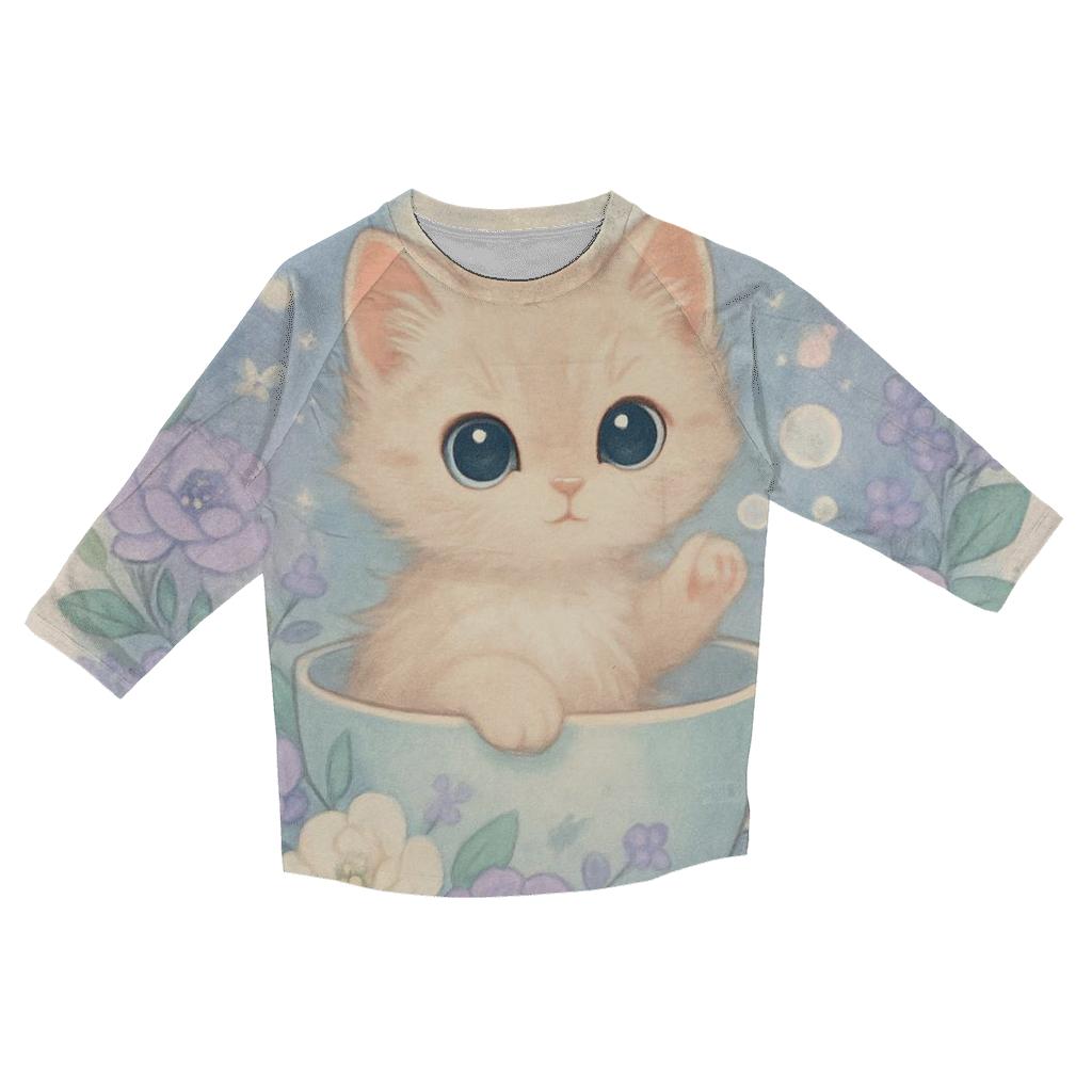 Moonlit Teacup Kitten Garden cotton quarter sleeve shirts