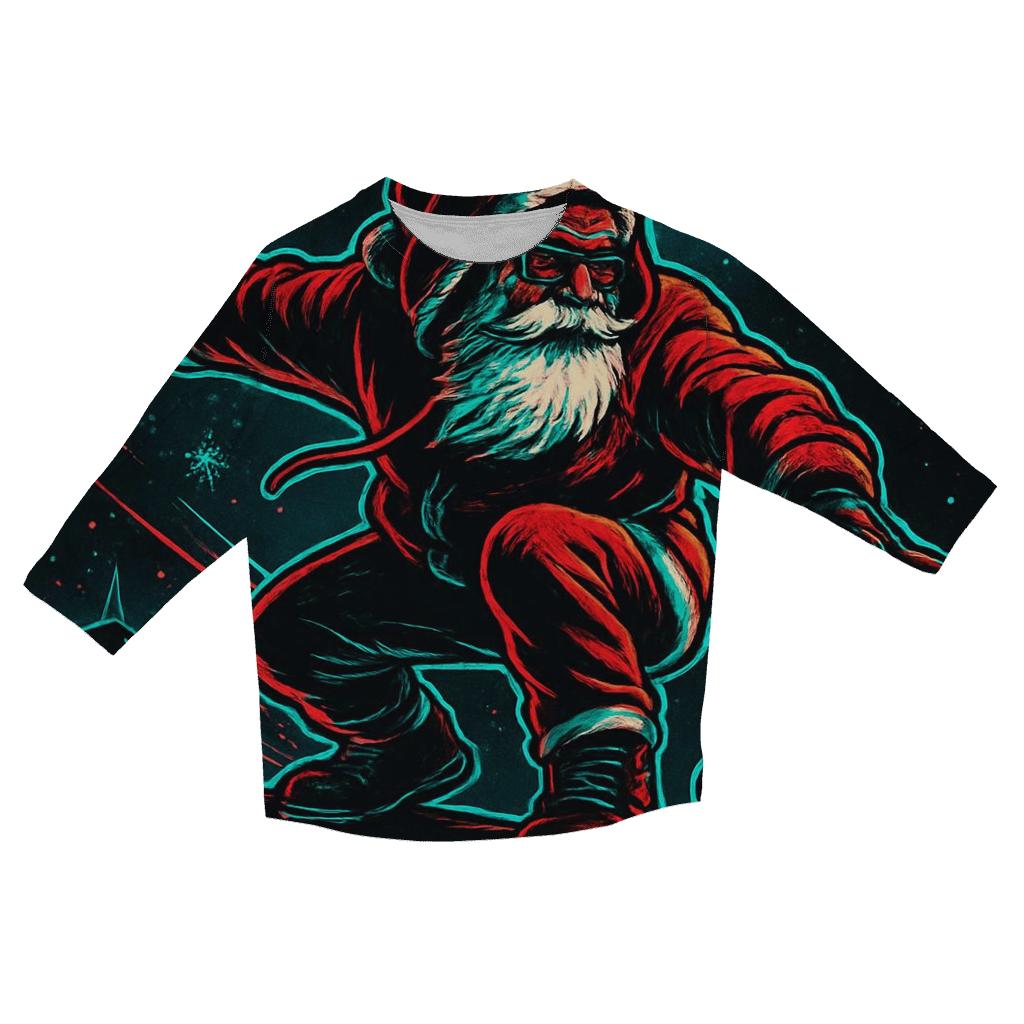 Neon Night Sleigh Rider Santa cotton quarter sleeve shirts