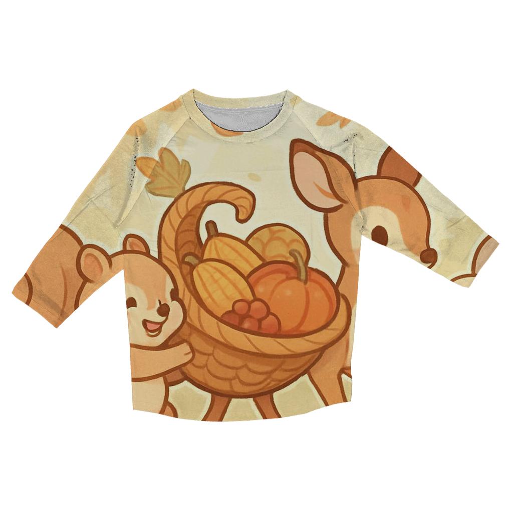 Woodland Friends Cornucopia Parade cotton quarter sleeve shirts