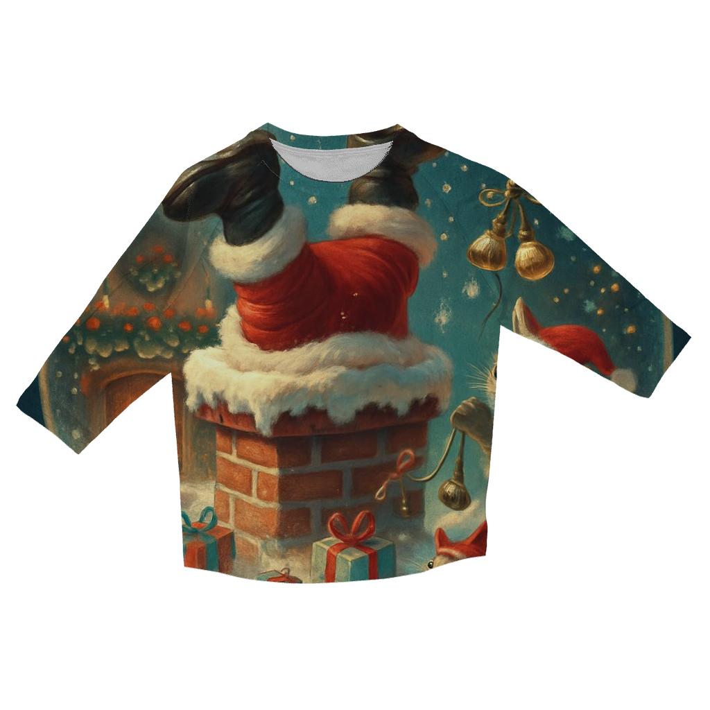 Santa Stuck Chimney Snow Globe Scene stylish quarter sleeve tops