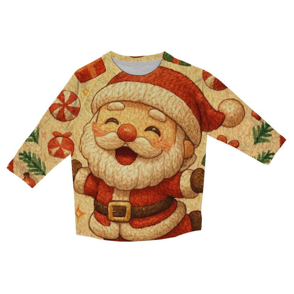 Knitted Candy Cane Chaos Santa cotton quarter sleeve shirts