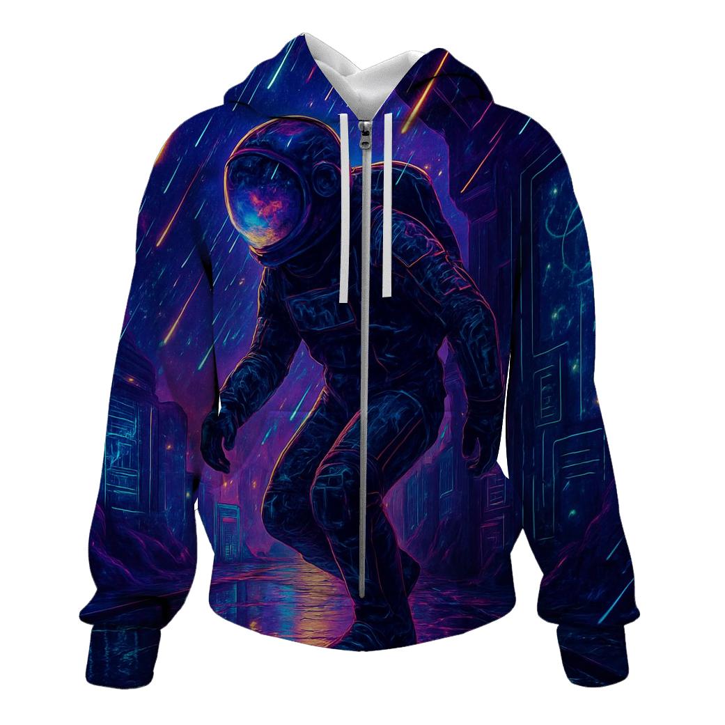 Cyberpunk Astronaut In A Photon Rain Alley embroidered hoodies