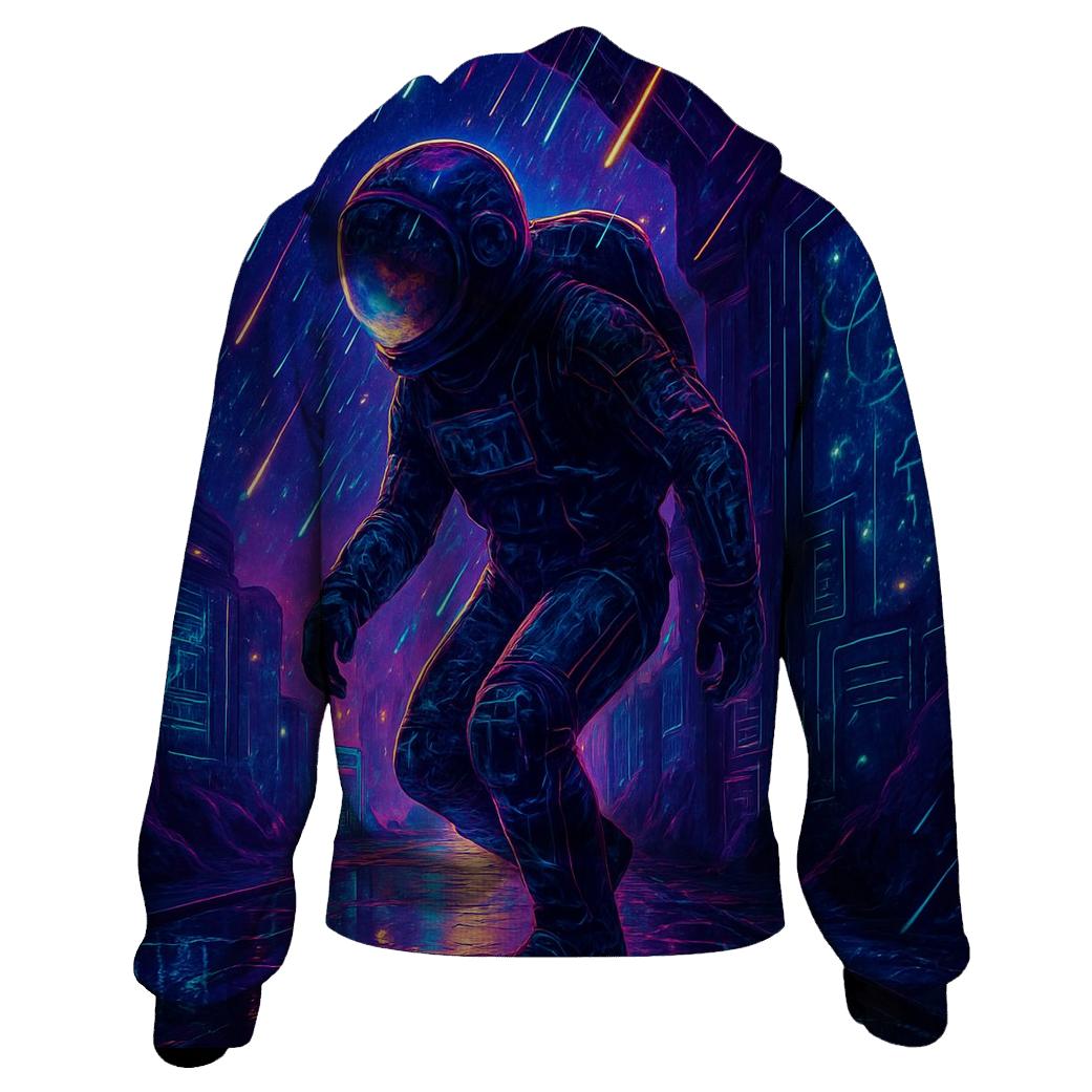 Cyberpunk Astronaut In A Photon Rain Alley embroidered hoodies