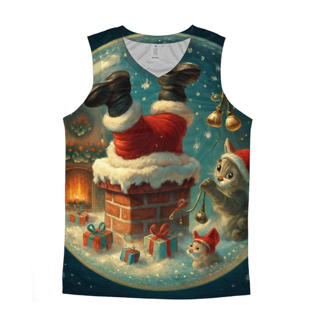 Santa Stuck Chimney Snow Globe Scene custom tank tops