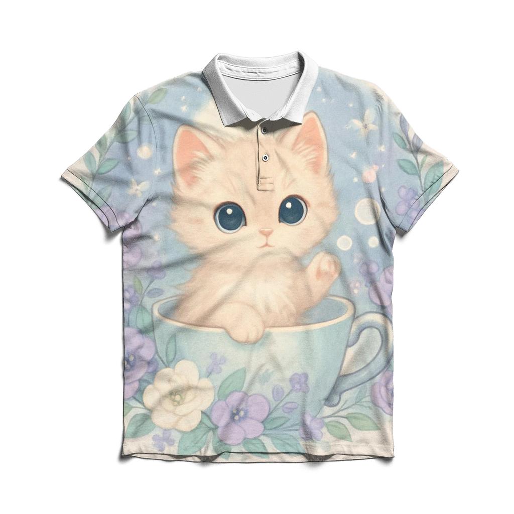 Moonlit Teacup Kitten Garden casual sports polo shirts