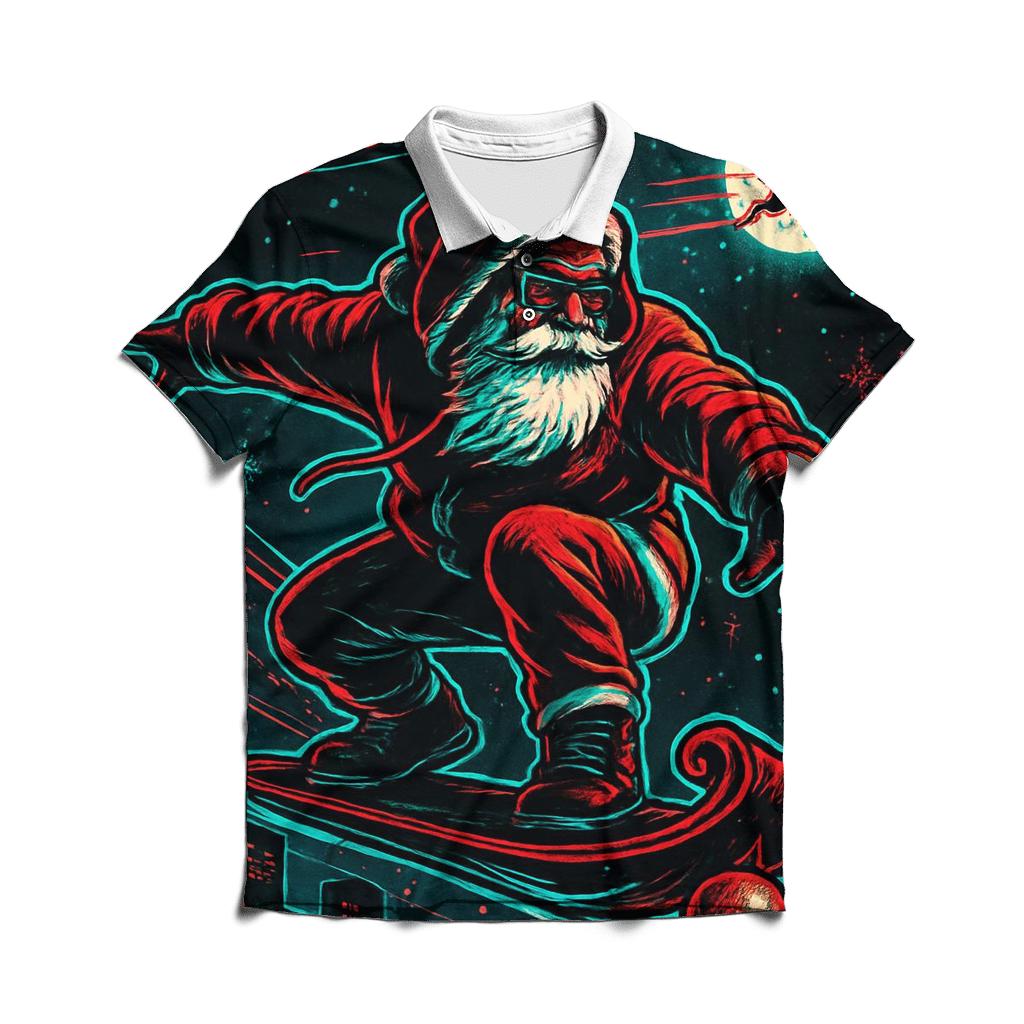 Neon Night Sleigh Rider Santa embroidered polo tops