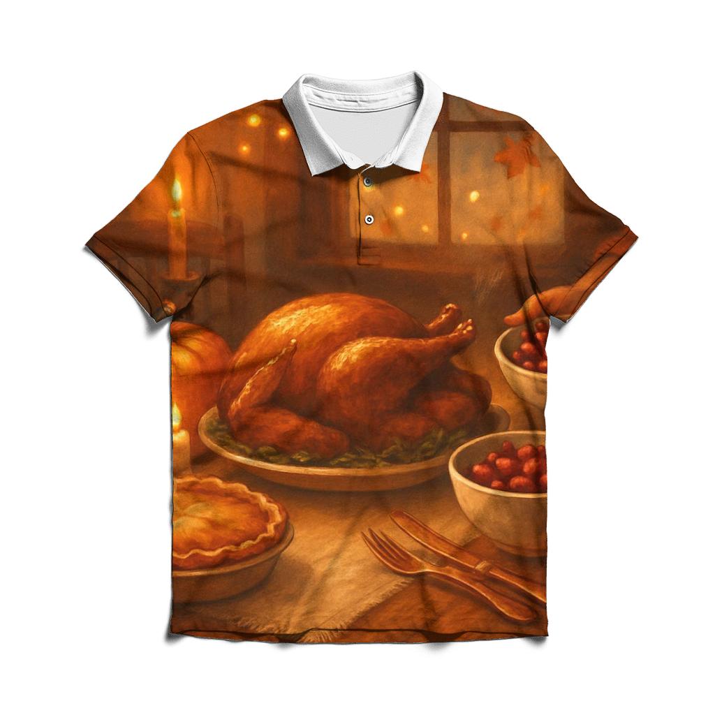 Candlelit Harvest Table Stillness custom polo shirts