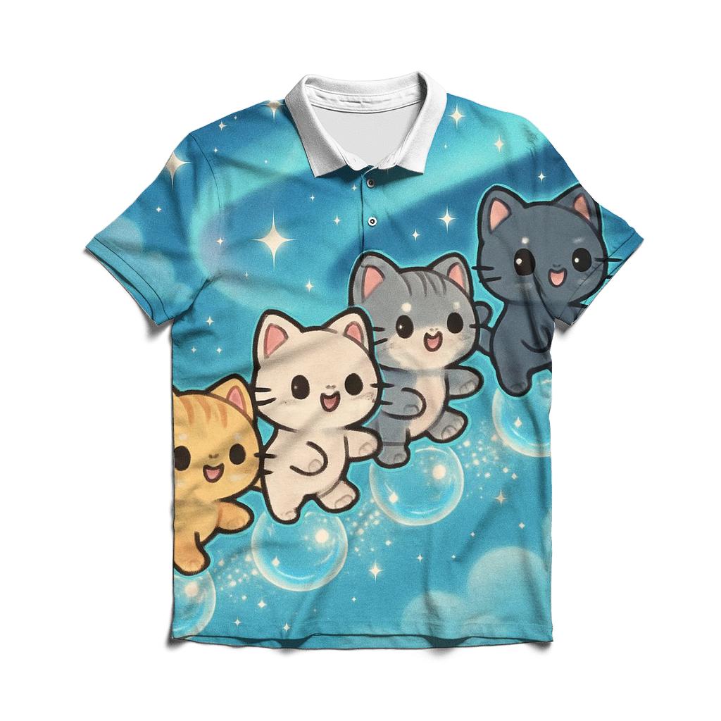 Aurora Bubble Parade Kittens premium cotton polo shirts